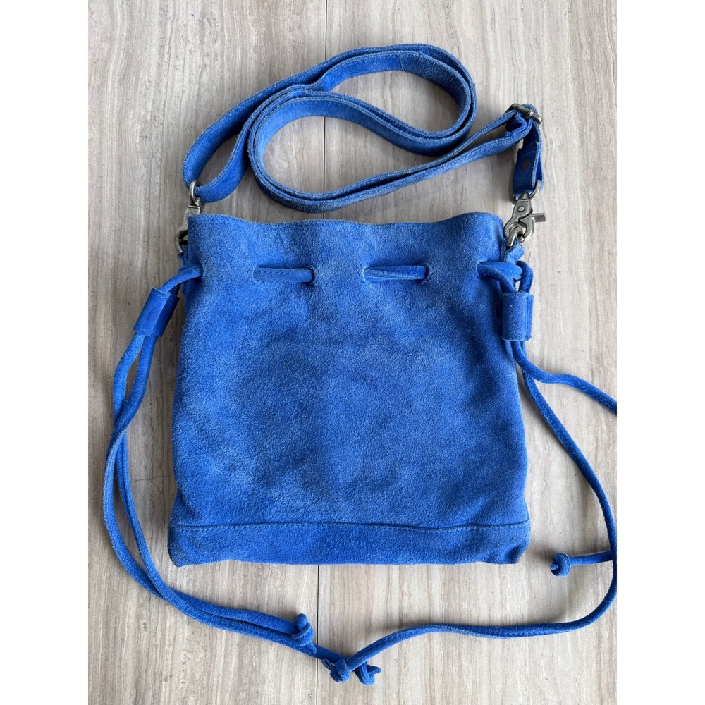 Free People Billie Crossbody Bag Suede Cobalt Blue Slouchy Moto Western Purse - Picture 2 of 10